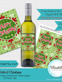 Dotted Christmas Wine Label Christmas Party Celebrations Wrapper Labels Party Favors/Digital File Only