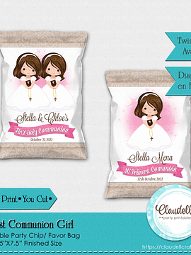 First Communion Girl Printable Chip Favor Bag, Comunión Niña, Communion Personalized Wrapper, Communion Chip Bag, Event Favors/Digital File