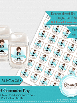 First Communion Boy Printable Mini Hand Sanitizer Label, Pocketbac Semi Round Bottle Tag, Etiqueta Comunión Niño, Communion Personalized Labels, Event Favors/Digital File
