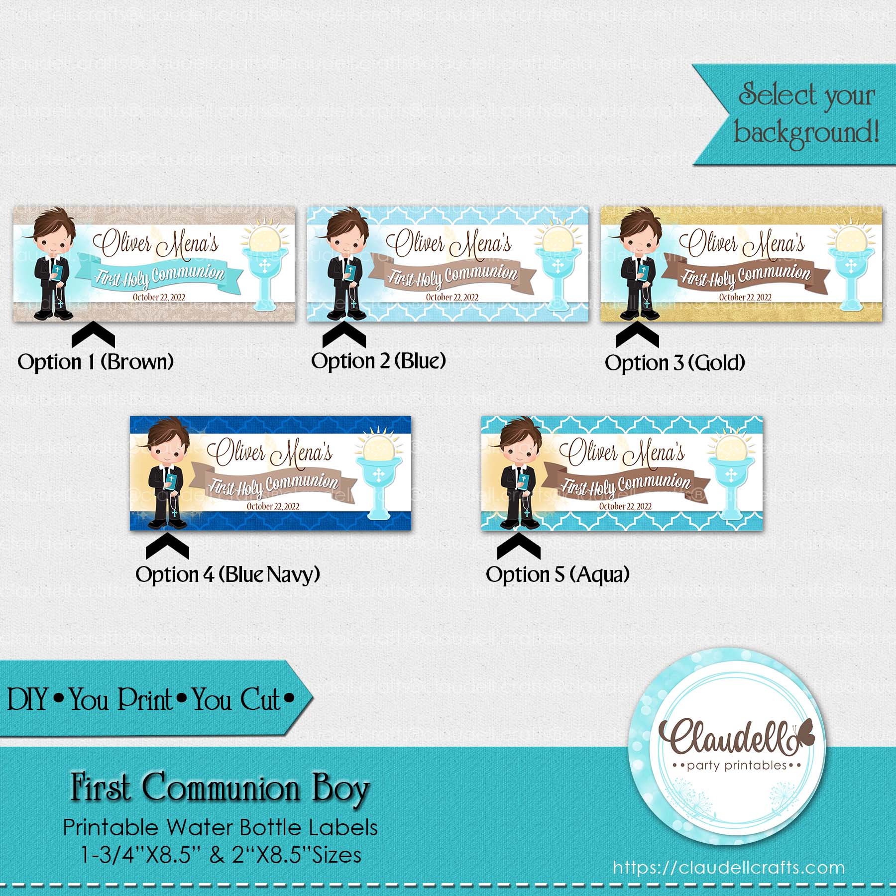 First Communion Boy Printable Water Bottle Labels, Etiqueta