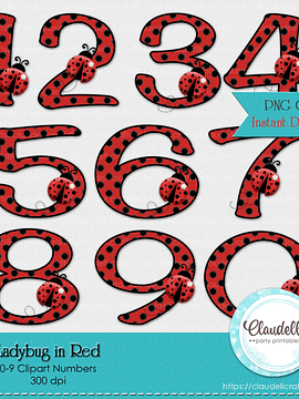 Ladybug in Red Cliparts Numbers PNG 300 dpi Instant Download/Digital File Only
