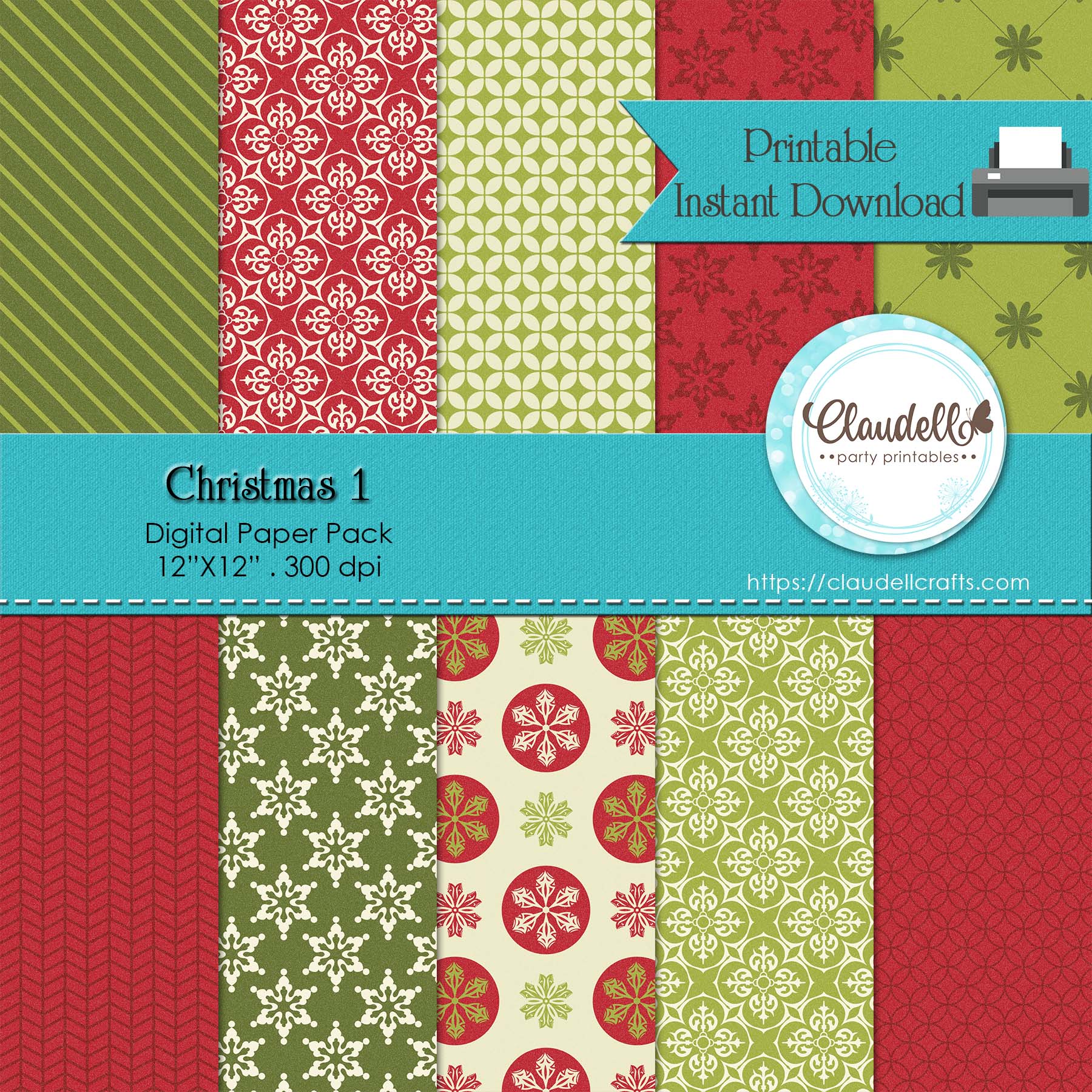 Christmas 1 Digital Paper Pack (10) - 12