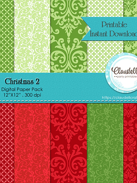 Christmas 2 Digital Paper Pack (10) - 12"x12" 300 DPI Backgrounds Wallpapers Commercial Use Instant Download/Digital File Only