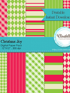 Christmas Joy Digital Paper Pack (10) - 12"x12" 300 DPI Backgrounds Wallpapers Commercial Use Instant Download/Digital File Only