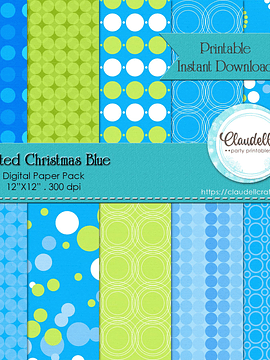 Dotted Christmas Blue Digital Paper Pack (10) - 12"x12" 300 DPI Backgrounds Wallpapers Commercial Use Instant Download/Digital File Only