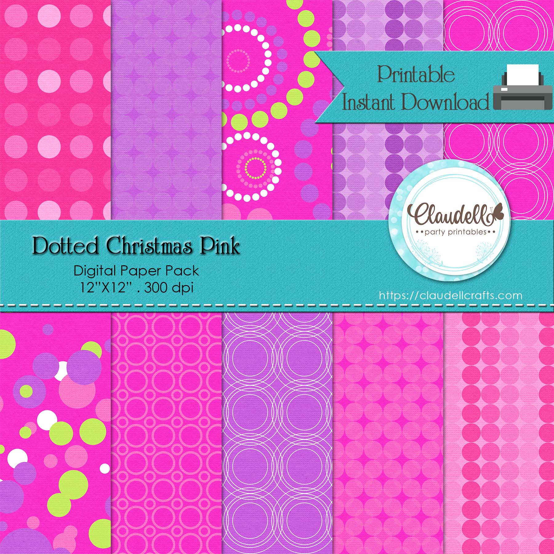 Dotted Christmas Pink Digital Paper Pack (10) - 12