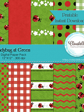 Ladybug at Green Digital Paper Pack (10) - 12"x12" 300 DPI Backgrounds Wallpapers Commercial Use Instant Download/Digital File Only