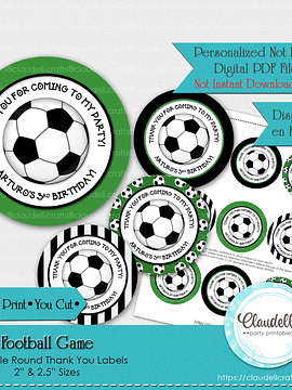 Football game Labels Birthday Party, Football Party Round Thank You Labels, Soccer Personalized Labels, Soccer Party, Football One Birthday Party, Football Party Favors/Digital File Only