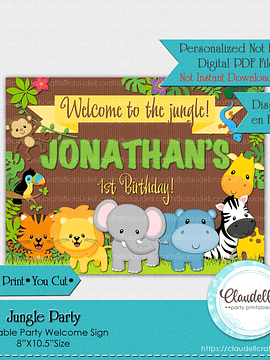 Jungle Party Welcome Sign, Jungle Animals Welcome Sign, Jungle Wild Personalized Welcome Sign, Jungle Zoo Party Decoration, Wild One Birthday Party, Safari Party Favors/Digital File Only