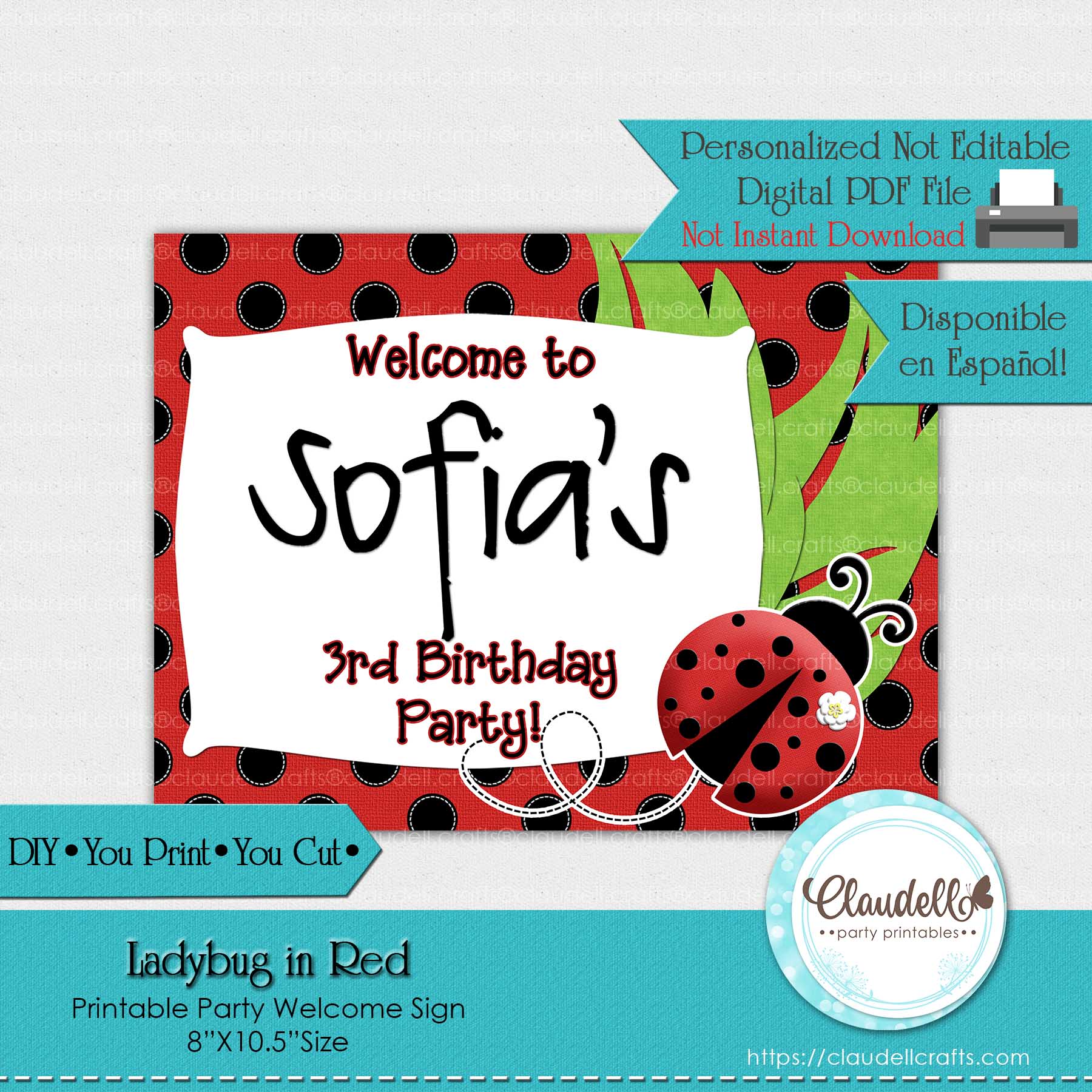 Ladybug in Red Welcome Sign, Garden Welcome Sign, Ladybug Personalized Welcome Sign, Ladybug Party Decoration, Ladybug One Birthday Party, Ladybug Party Favors/Digital File Only