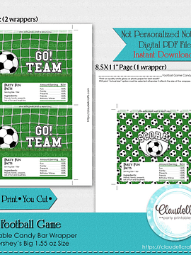 Football Game Candy Bar Wrapper (Hershey Big), Football Birthday Party Decoration, Soccer Party Decoration, Football One Birthday Party, Football Party Favors/Digital File Only