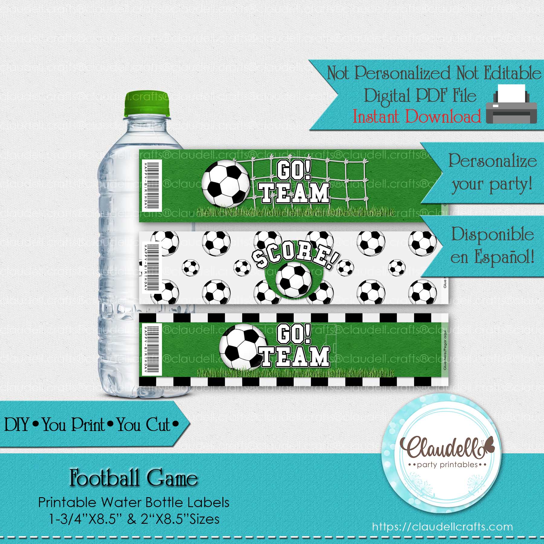 Football Game Water Bottle Labels, Soccer Birthday Decoratio