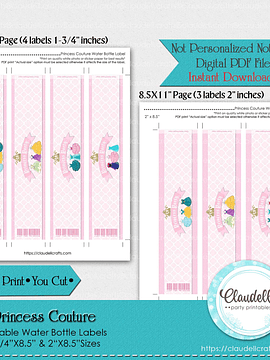 Princess Couture Water Bottle Labels, Princess Birthday Decoration, Princess Party Labels, Princess One Birthday Party, Princess Party Favors/Digital File Only