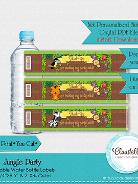 Jungle Party Water Bottle Labels, Jungle Wild Birthday Decoration, Jungle Zoo Party Labels, Wild One Birthday Party, Safari Party Favors/Digital File Only