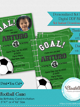 Football Game Invitation Birthday Party, Soccer Birthday Invitation Card, Football Party Invitation, Soccer One Birthday Party, Football Party Favors/Digital File Only