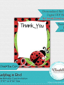 Ladybug in Red Invitation Birthday Party, Garden Birthday Invitation Card, Ladybug Party Invitation, Ladybug One Birthday Party, Ladybug Party Favors/Digital File Only