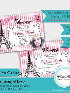 Dreaming of Paris Invitation Birthday Party, Paris Birthday Invitation Card, Paris Party Invite, Paris One Birthday Party, Glam Party, Paris Party Favors/Digital File Only