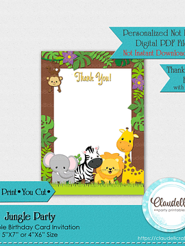 Jungle Party Invitation Birthday Party, Jungle Wild Birthday Invitation Card, Jungle Zoo Party Invitation, Wild One Birthday Party, Safari Animal Party Favors/Digital File Only
