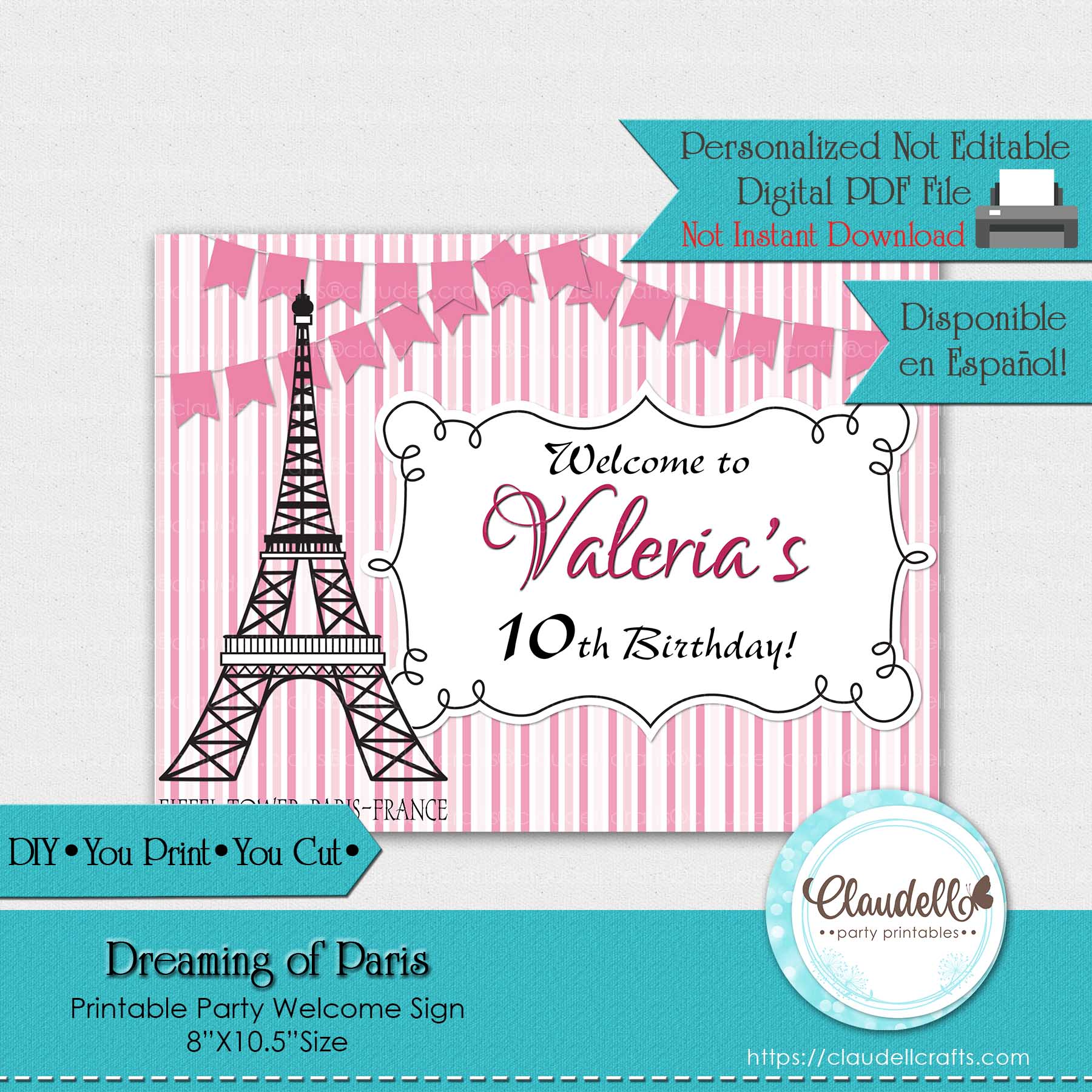 Dreaming of Paris Welcome Sign, Paris Personalized Welcome Sign, Paris Party Decoration, Paris One Birthday Party, Glam Party, Paris Party Favors/Digital File Only