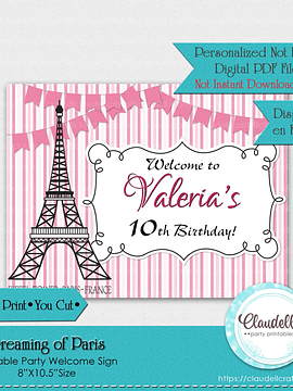 Dreaming of Paris Welcome Sign, Paris Personalized Welcome Sign, Paris Party Decoration, Paris One Birthday Party, Glam Party, Paris Party Favors/Digital File Only