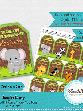 Jungle Party Birthday Favor Tags, Jungle Wild Party Thank You Labels, Jungle Zoo Party Labels, Wild One Birthday Party, Safari Party Favors/Digital File Only