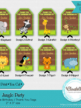 Jungle Party Birthday Favor Tags, Jungle Wild Party Thank You Labels, Jungle Zoo Party Labels, Wild One Birthday Party, Safari Party Favors/Digital File Only