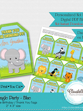 Jungle Party Blue Birthday Favor Tags, Jungle Wild Party Thank You Labels, Jungle Zoo Party Labels, Wild One Birthday Party, Safari Party Favors/Digital File Only 