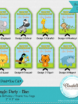Jungle Party Blue Birthday Favor Tags, Jungle Wild Party Thank You Labels, Jungle Zoo Party Labels, Wild One Birthday Party, Safari Party Favors/Digital File Only 