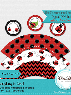 Ladybug in Red Birthday Party Cupcake Topper, Ladybug Cupcake Topper & Wrapper, Garden Party Decoration, Ladybug One Birthday Party, Ladybug Party Favors/Digital File Only
