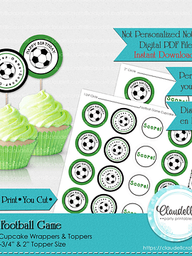 Football Game Birthday Party Cupcake Topper, Soccer Cupcake Topper & Wrapper, Football Party Decoration, Soccer One Birthday Party, Football Party Favors/Digital File Only