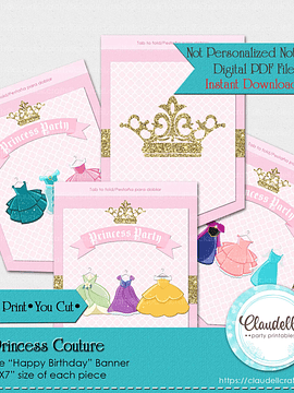 Princess Couture Birthday Party Banner, Princess Party Decorations, Princess One Birthday Party, Princess Party Favors/Digital File Only