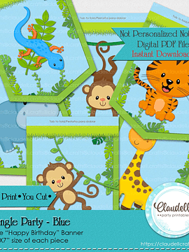 Jungle Party Blue Birthday Party Banner, Jungle Wild Birthday Party Decoration, Jungle Zoo Party Decoration, Wild One Birthday Party, Safari Animal Banner/Digital File Only