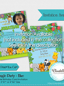 Jungle Party Blue Collection Printable, Jungle Wild Birthday Party Decoration, Jungle Zoo Party Decoration, Wild One Birthday, Safari Party Favors/Digital File Only
