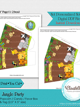 Jungle Party Popcorn Box, Jungle Wild Birthday Candy Favors Box, Jungle Zoo Party Decoration, Wild One Birthday Party, Safari Party Favors/Digital File Only