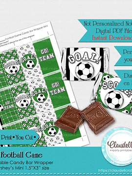 Football Game Candy Bar Wrapper (Hershey Mini), Football Birthday Party Decoration, Soccer Party Decoration, Football One Birthday Party, Football Party Favors/Digital File Only
