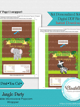 Jungle Party Microwave Popcorn Wrapper, Jungle Wild Birthday Popcorn Labels, Jungle Zoo Party Decoration, Wild One Birthday Party, Safari Party Favors/Digital File Only