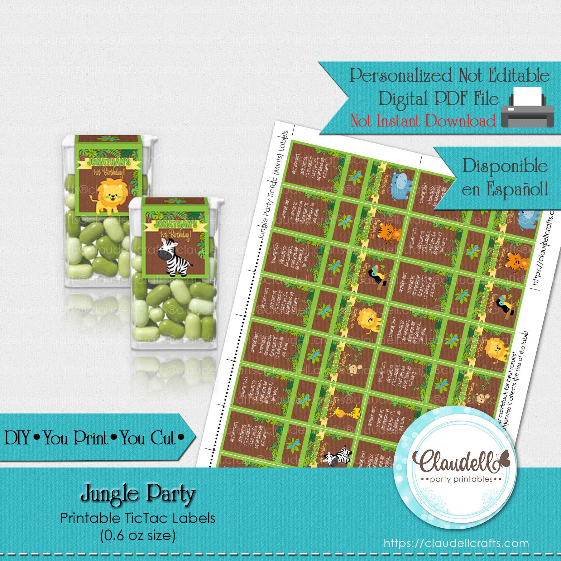 Jungle Party TicTac Labels, Jungle Wild Birthday Party Labels, Jungle Zoo Party Decoration, Wild One Birthday Party, Safari Party Favors/Digital File Only