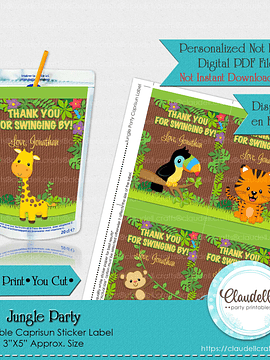 Jungle Party Caprisun Label, Jungle Wild Birthday Juice Pouch Labels, Jungle Zoo Party Decoration, Wild One Birthday Party, Safari Party Favors/Digital File Only