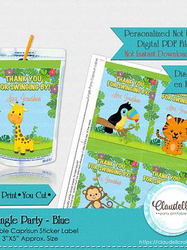 Jungle Party Blue Caprisun Label, Jungle Wild Birthday Juice Pouch Labels, Jungle Zoo Party Decoration, Wild One Birthday Party, Safari Party Favors/Digital File Only