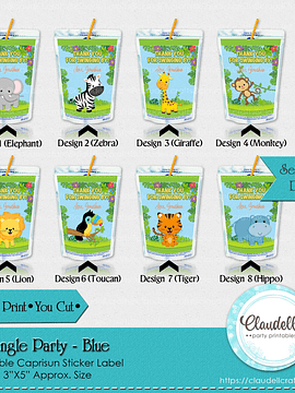 Jungle Party Blue Caprisun Label, Jungle Wild Birthday Juice Pouch Labels, Jungle Zoo Party Decoration, Wild One Birthday Party, Safari Party Favors/Digital File Only
