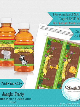 Jungle Party Welch Juice Label, Jungle Wild Party Juice Wrapper, Jungle Zoo Party Decoration, Wild One Birthday Party, Safari Party Favors/Digital File Only