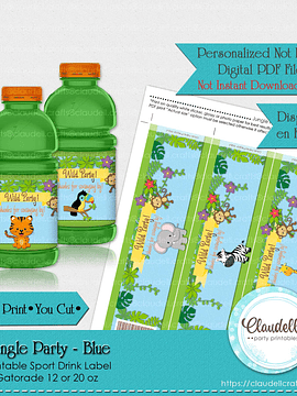 Jungle Party Blue Sport Drink (Gatorade) Label, Jungle Wild Party Juice Wrapper, Jungle Zoo Party Decoration, Wild One Birthday Party, Safari Party Favors/Digital File Only