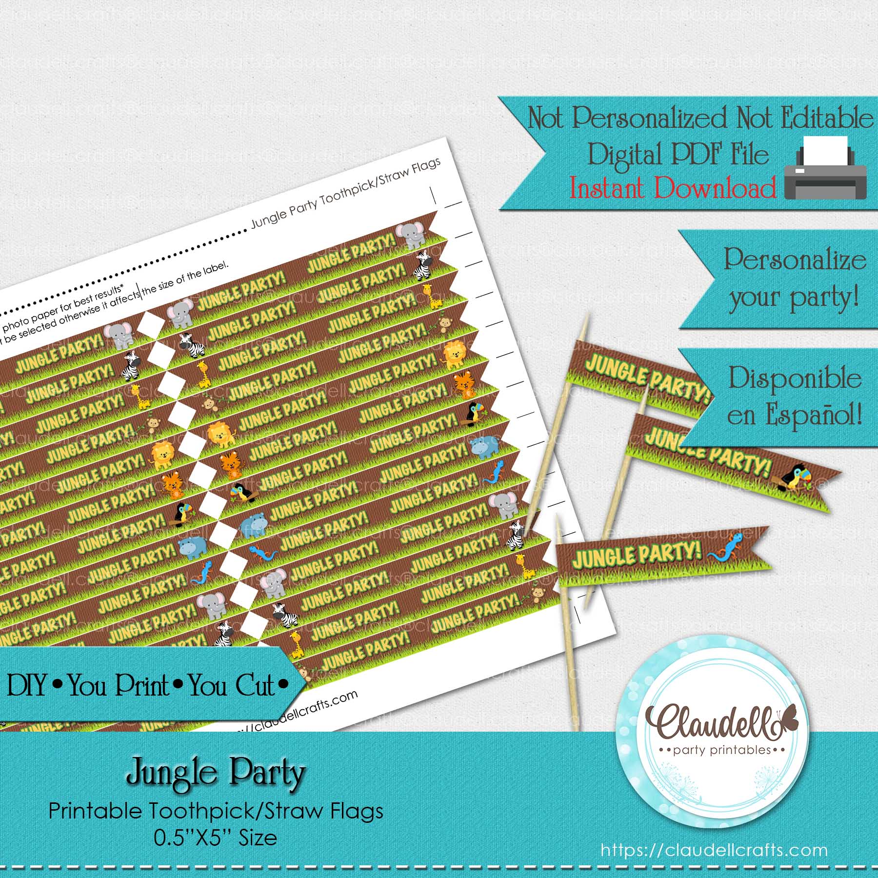 Jungle Party Toothpick Straw Flags Labels, Jungle Wild Birthday Drinking Straw Label, Jungle Zoo Party Decoration, Wild One Birthday Party, Safari Party Favors/Digital File Only