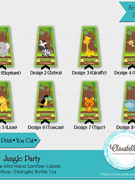 Jungle Party Mini Hand Sanitizer Label (Pocketbac Triangular) Jungle Wild Birthday Party Labels, Jungle Zoo Party Decoration, Wild One Birthday Party, Safari Party Favors/Digital File Only