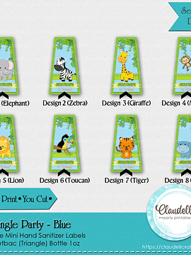 Jungle Party Blue Mini Hand Sanitizer Label (Pocketbac Triangular) Jungle Wild Birthday Party Labels, Jungle Zoo Party Decoration, Wild One Birthday Party, Safari Party Favors/Digital File Only