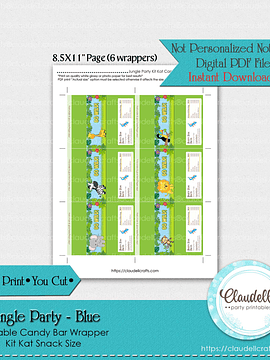 Jungle Party Blue Candy Bar Wrapper (Kit Kat Snack), Jungle Wild Birthday Party Labels, Jungle Zoo Party Decoration, Wild One Birthday Party, Safari Party Favors/Digital File Only