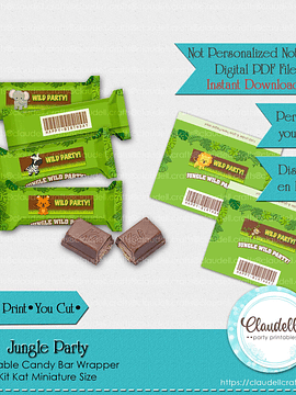 Jungle Party Candy Bar Wrapper (Kit kat Miniature), Jungle Wild Birthday Party Labels, Jungle Zoo Party Decoration, Wild One Birthday Party, Safari Party Favors/Digital File Only