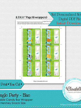 Jungle Party Blue Candy Bar Wrapper (Hershey Snack), Jungle Wild Birthday Party Wrapper, Jungle Zoo Party Decoration, Wild One Birthday Party, Safari Party Favors/Digital File Only