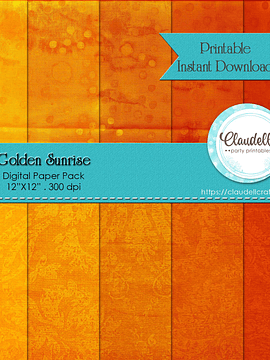 Golden Sunrise Orange Digital Paper Pack (10) - 12"x12" 300 DPI Backgrounds Wallpapers Commercial Use Instant Download/Digital File Only