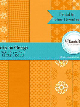 Baby on Orange Digital Paper Pack (10) - 12"x12" 300 DPI Backgrounds Wallpapers Commercial Use Instant Download/Digital File Only